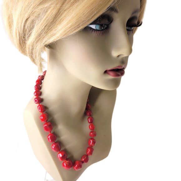 Natural Red Coral Irregular Beads Necklace - Picture 5 of 13
